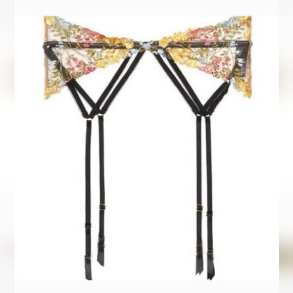 Victoria's Secret Multi Embroidery Garter  Lace Floral Pink Yellow Black Size XS - Picture 1 of 8
